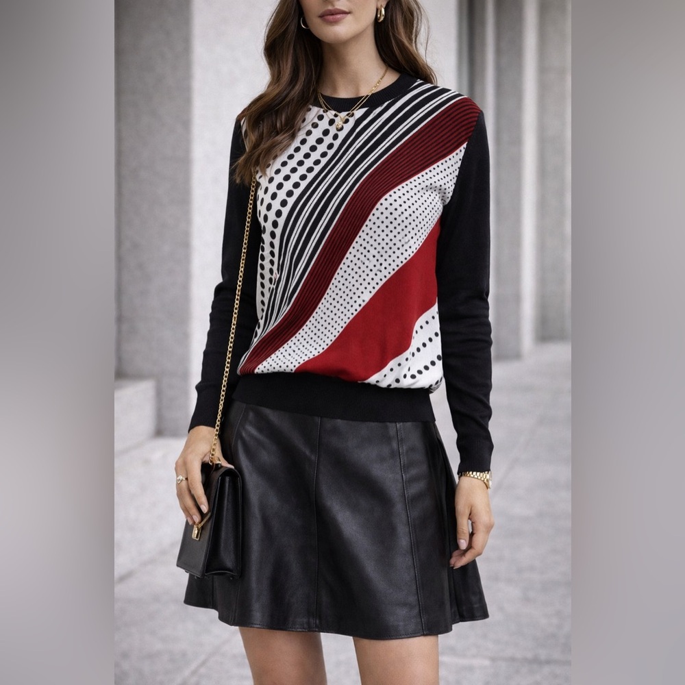 Authentic Louis Vuitton Red and Black Geometric Sweater M